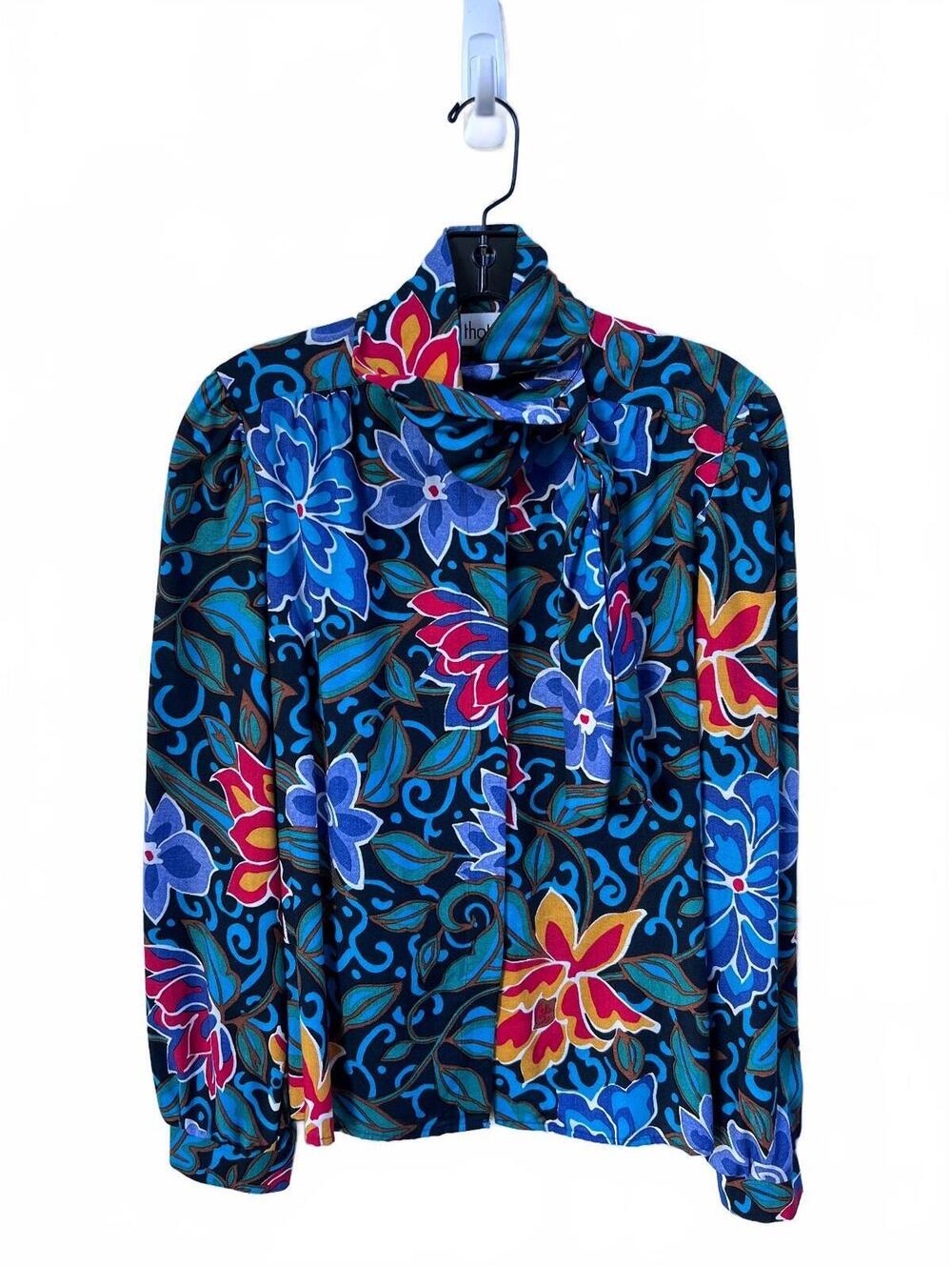 Vintage 80s that's me! Women's Floral Print Long Sleeve Blouse Tie Neck Medium